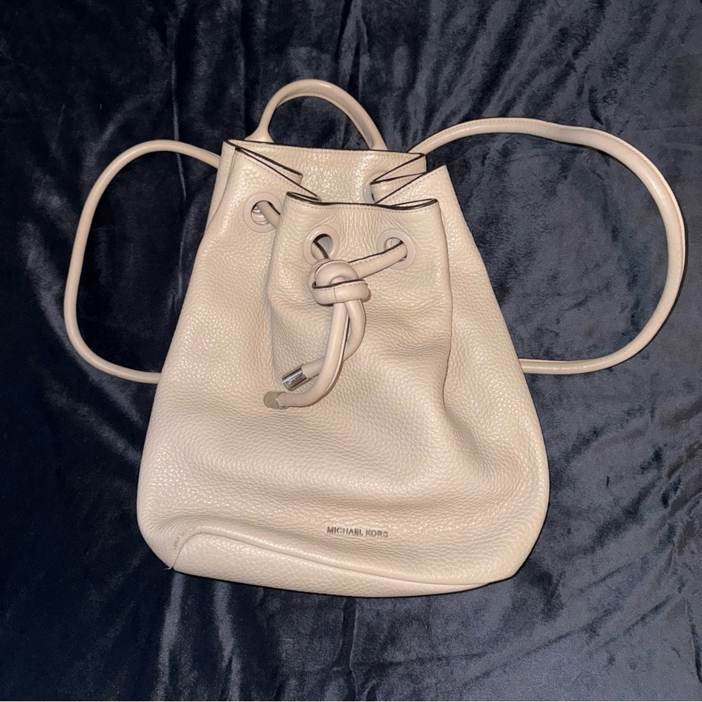 Michael Kors Grey Leather Drawstring Backpack